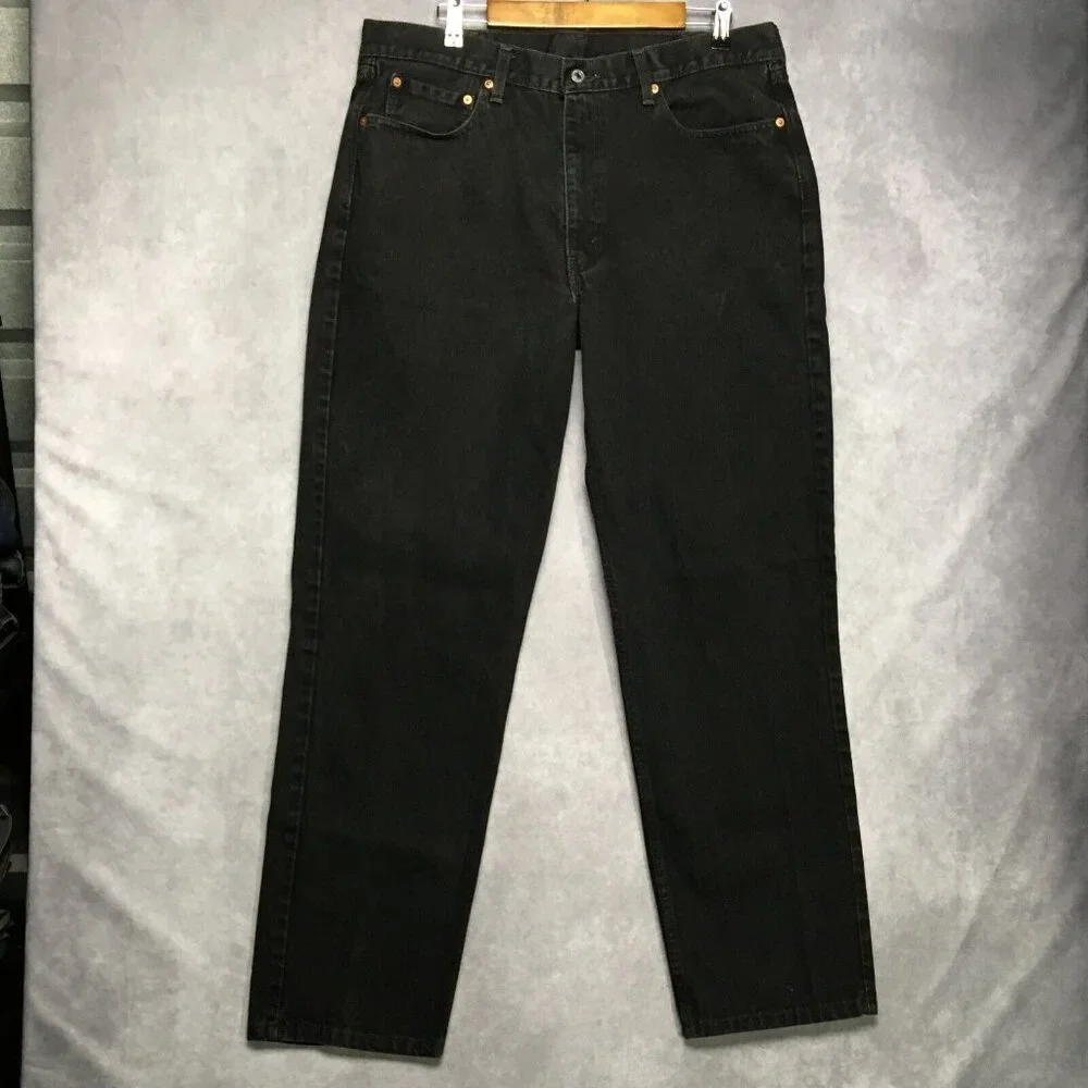 Levis Mens 550 Relaxed Fit Black Jeans size 38x34 Cotton Denim Pant Copper Rivet